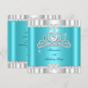 Invitation Diadème élégant argent et bleu sarcelle pailleté e