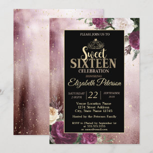 Invitation Diadème élégant en or, cadre fuchsia pour fête Swe