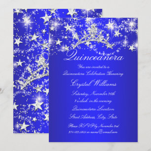 Invitation Diadème en Étoiles Étincelantes Bleu Royal pour Qu