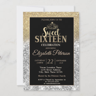 Invitation Diadème en or Argent Paillettes dorées Bokeh Douce