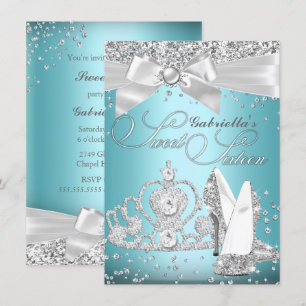 Invitation Diadème Étincelant & Talons Sweet Sixteen Bleu