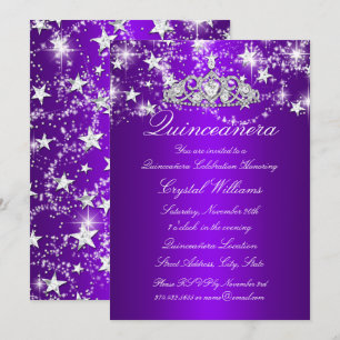 Invitation Diadème Étincelle Violette & Étoiles Quinceanera