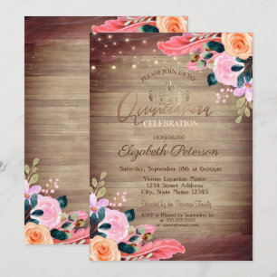 Invitation Diadème, Fleurs et Plumes en Bois pour Quinceañera