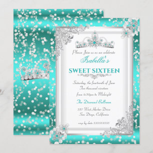 Invitation Diadème flocon de neige argent bleu sarcelle Sweet