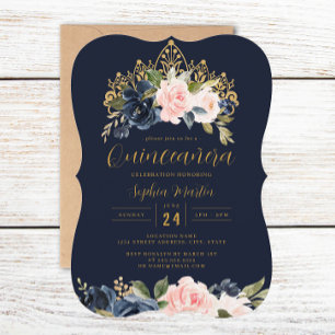 Invitation Diadème Floral Navy Blush Quinceanera 