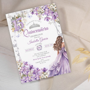 Invitation Diadème floral papillons lavande Quinceañera
