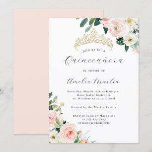 Invitation Diadème floral rose élégant Quinceanera