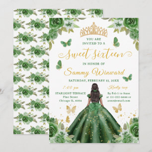 Invitation Diadème floral vert de la princesse noire de Sweet
