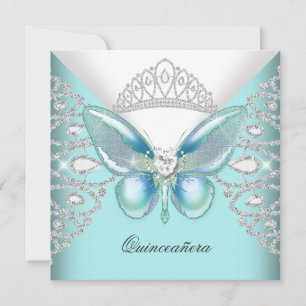Invitation Diadème Papillon Bleu sarcelle Quinceanera Fête de