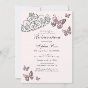 Invitation Diadème papillon en titane rose blush Quinceanera 