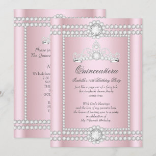 Invitation Diadème Princesse Quinceanera Rose Argent Diamant