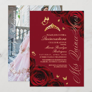 Invitation Diadème Quinceanera Rouge Or