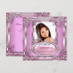 Invitation Diadème Rose Blanc Argent pour les 15 Ans de Quinc
