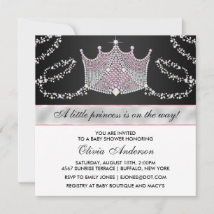 Invitation Diadème Rose Noir Fille Princesse Baby Shower
