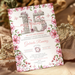 Invitation Diadème Rose Pâle et Argent Mis Quince Quinceañera