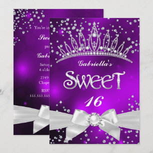 Invitation Diadème scintillant Sweet 16 fête violette