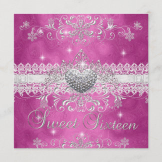 Invitation Diadème Sweet 16 Rose Pailleté Broderie Anglaise C