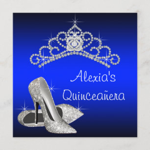 Invitation Diadème Talons Hauts Royal Bleu Quinceanera