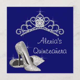 Invitation Diadème Talons Hauts Royal Bleu Quinceanera