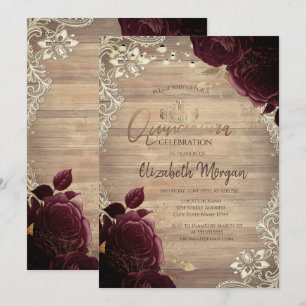 Invitation Diadème,Tout illuminé,Roses de bois burgundy Fleur