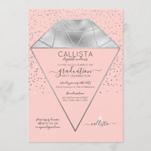Invitation Diagramme en argent rose Confetti Parties scintill
