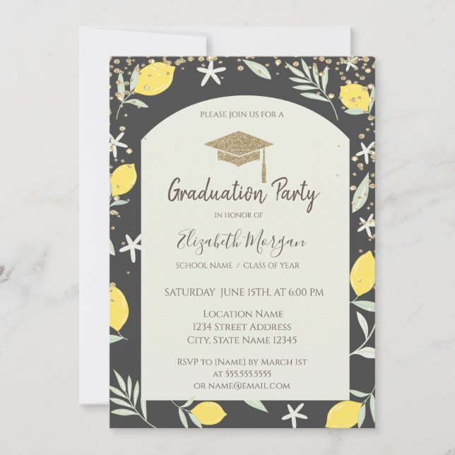 Invitation Diagramme Gold Graduation Cap Lemons Graduation (Devant)