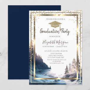 Invitation Diagramme Gold Graduation Cap Paysage Graduation