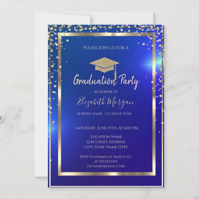 Invitation Diagramme Or Casquette Bleu Diagramme Or (Devant)