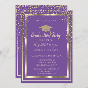 Invitation Diagrammes Gold Graduation Cap Violet Graduation