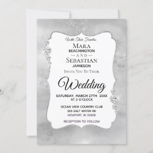 Invitation ~ Diamant Aquarelle Mariage gris argenté