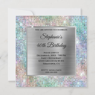 Invitation Diamant argenté Iridescente Studrée Phuile Anniver