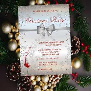 Invitation Diamant argenté, verre rouge, fête de Noël de l'en