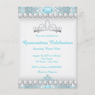 Invitation Diamant bleu turquoise Tiara Princess Quinceanera