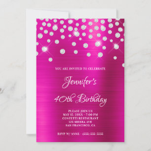Invitation Diamant Confetti brillant rose Hot Pink Foil Ombre
