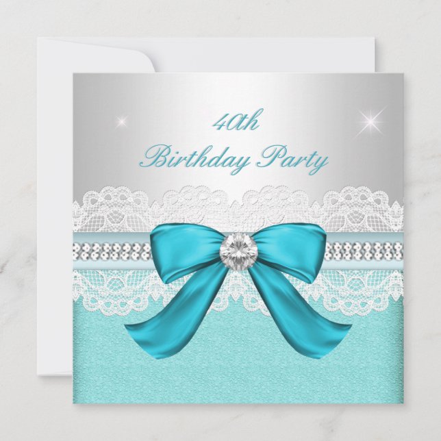 Invitation Diamant d'argent turquoise fête de 40e anniversair (Devant)