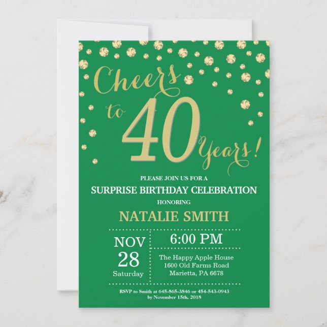 Invitation Diamant de 40e anniversaire de la Surprise verte e (Devant)