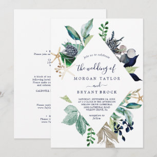 Invitation Diamant de verdure marine moderne Tout en 1 Mariag