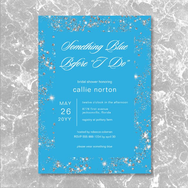 Invitation Diamant de verre moderne Quelque chose de bleu Fêt (Modern Glam Diamond Something Blue Bridal Shower Invitation)