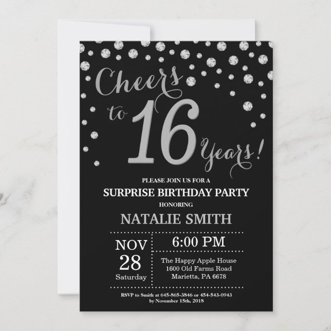 Invitation Diamant du 16e anniversaire de Black and Silver Su (Devant)