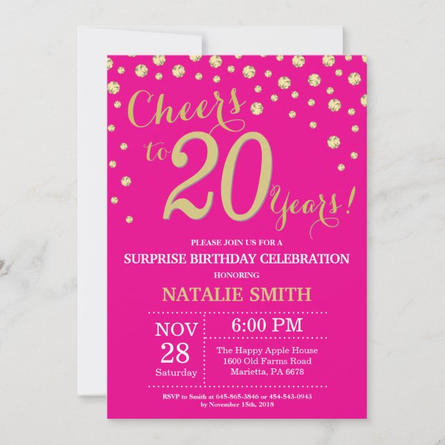 Invitation Diamant du 20e anniversaire de la surprise d'or et (Devant)