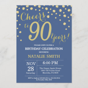 Invitation Diamant du 90e anniversaire bleu et or