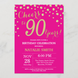 Invitation Diamant du 90e anniversaire de Hot Pink and Gold