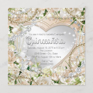 Invitation Diamant et Pearl Rose blanche Quinceanera