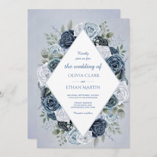 Invitation Diamant floral bleu Vintage