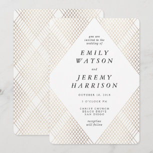 Invitation Diamant Géométrique Blanc Déco Gold Gatsby Mariage
