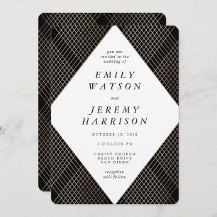 Invitation Diamant Géométrique Noir Déco Gold Gatsby Mariage