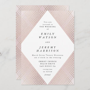 Invitation Diamant Géométrique rose Déco Gold Gatsby Mariage