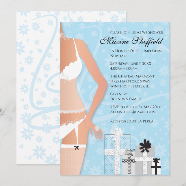 Invitation Diamant Lingerie Fête des mariées Bleu (Devant / Derrière)