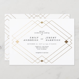 Invitation Diamant Or Blanc Géométrique Mariage Gatsby
