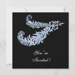Invitation DIAMANT PLUMES ROSE DIAMANT Mariage Blanc Noir